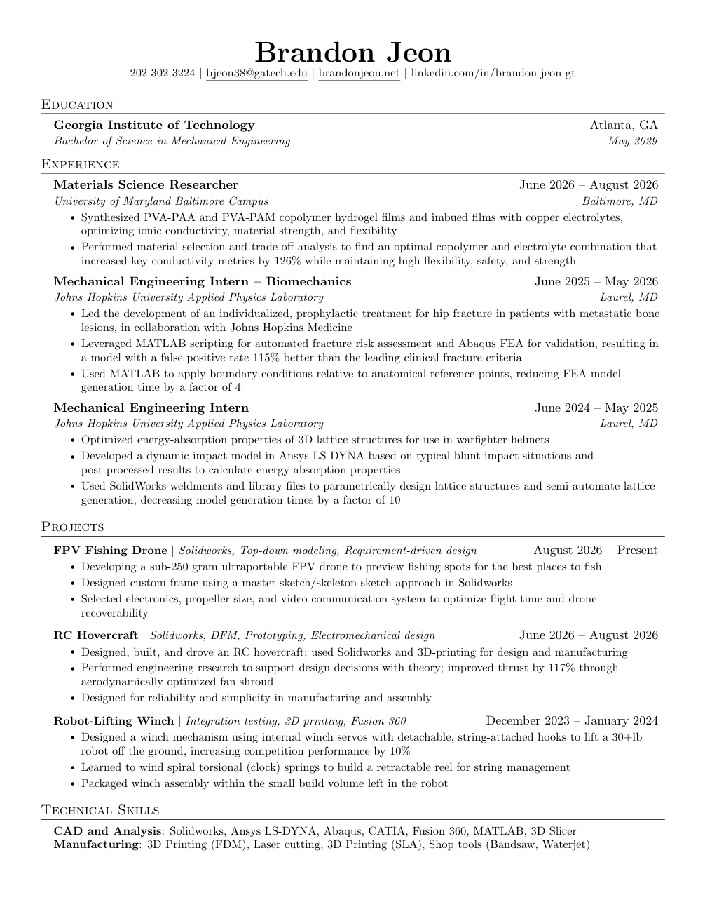 Brandon Jeon Resume